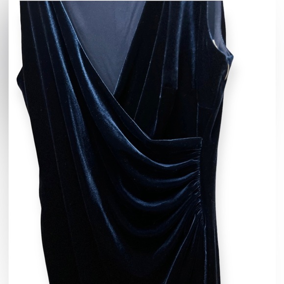 Lauren by Ralph Lauren Navy Blue Velvet V-Neck Midi Dress, Size 10 - Picture 2 of 2